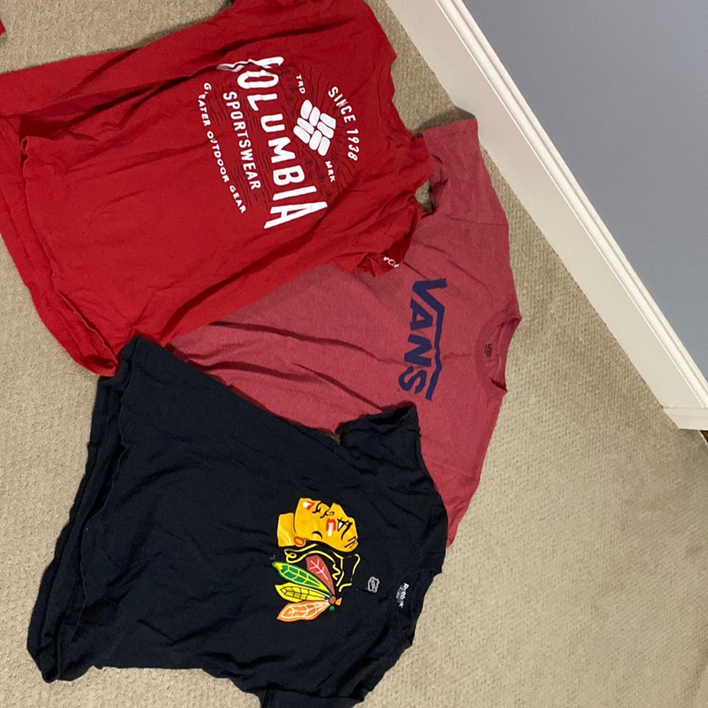 3 Size medium shirts, Columbia, Vans, Reebok